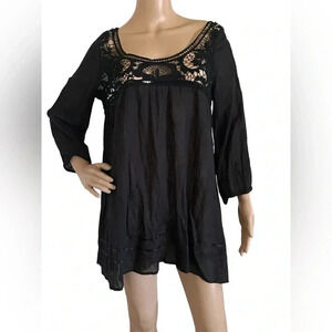 Eze Sur Mer Anthropologie Lacy Flowy Black Oversized Top Women’s Size 8 EUC!!